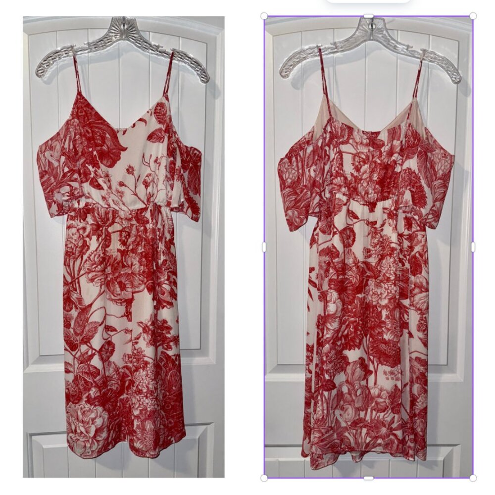 Coral & Cream Floral Print Cold Shoulder Dress – Romantic Summer Midi - Size XSP